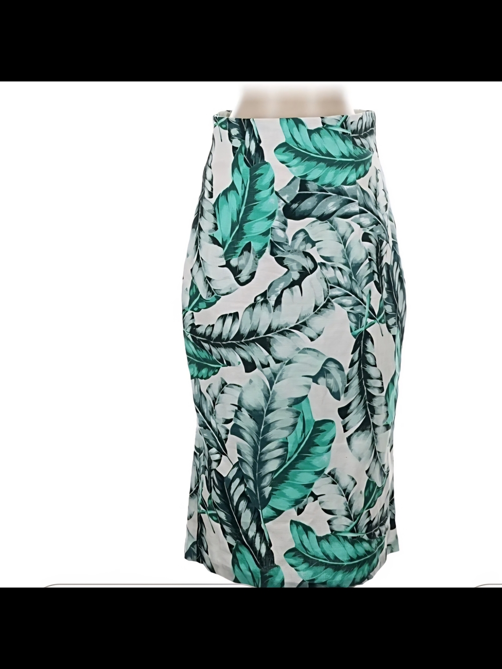 eva mendes for New York & Company Green and White Tropical Leaf Pencil Skirt